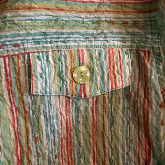 Breckenridge Multicolor Striped Crinkle textured Top Button Up Blouse size M - Picture 6 of 14
